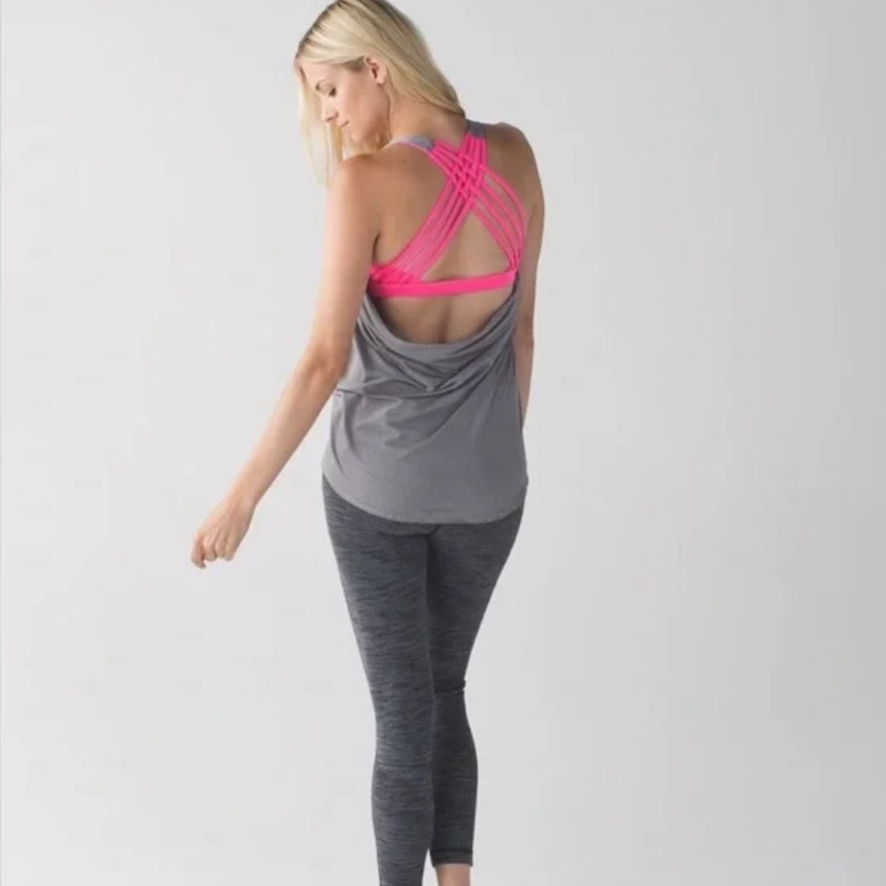 Lululemon Wild Tank Heathered Gray with Built In Pink Bra Draped Back Size 4